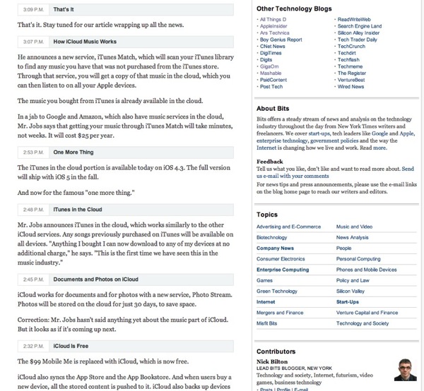 Live Blogging Apple s iCloud Announcement  NYTimes com